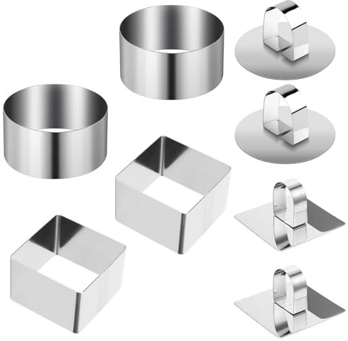 ZYETGH Juego de 4 anillos de postre, 8 cm, para tartas, de acero inoxidable, reutilizables, para mousse, pasteles, postres, pudines, manualidades