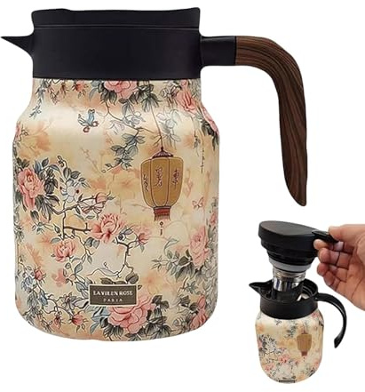 Isolierkanne 1000ml Edelstahl Isolierte Thermokanne Mit Teesieb, Thermo Kaffeekanne Teekanne Mit Vintage Blumenmuster, Kaffee Warmhaltekanne Tee Isolierkaraffe Für Kaffee, Tee, Getränke