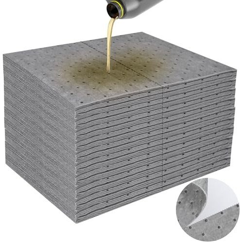Tottist Cuscinetti assorbenti per olio, in microfibra di polipropilene ad alta assorbenza, tappetino per fuoriuscite di olio e fluidi a base d'acqua, grigio, 33 x 25,4 cm (100, grigio, 33 x 25,4 cm)