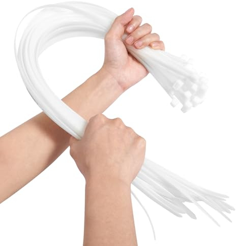 650mm x 9mm Cable Ties, 50Pcs Heavy Duty Extra Long Thick Nylon Zip Ties | 25.6 Inch Self Locking Tie Wrap with 90Kg Tensile Strength for Home Office Garage Workshop DIY Garden Outdoor (White)