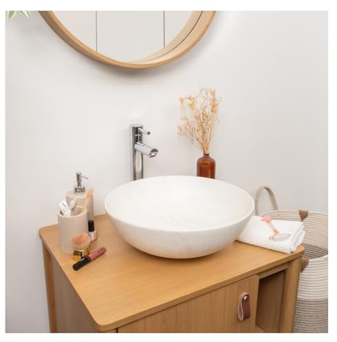 MOB-IN Vasque à poser ronde en céramique effet marbre beige 39,5cm