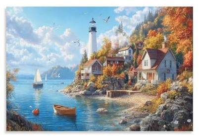 Faro Faro Shoreline Decorazione murale Dipinti su tela Stampa su tela per camera da letto e corridoio Premium 20 x 30 pollici (50 x 75 cm)