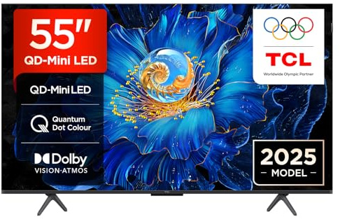 TCL 55C6KS-UK QD-Mini LED TV, 4K HDR Premium, Powered by Google TV (Dolby Vision & Atmos, Onkyo 2.1 Sound System, Hands-Free Voice Control, Apple AirPlay 2 & Alexa，2025 Model)
