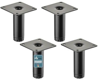 SOTOOLS 4er Set Möbelfuß FurniFix D25x80 Schwarz matt Höhenverstellbarer Schrankfuß, rund, aus Metall für Schrank, Bett, Sofa, Tisch, Sideboard