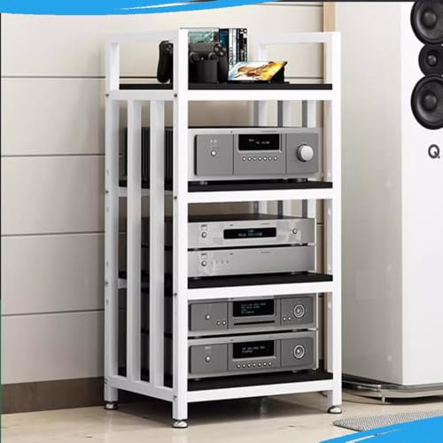 WJFTODAY Soporte Audiovisual Moderno con estantes Ajustables para Consolas de videojuegoss para Consolas de Videojuegos y Almacenamiento de TV en Esquina (Blanco/Negro, 3/4 Niveles, 50 x 40 x 100 cm)