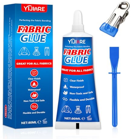 80 ml Colla per Tessuti, Adesivo per Tessuti Extra Forte Permanente per Riparazioni Vestiti, Pelle, Hobby, Tappezzeria, Materiali Tessili, Feltro e Spille, Colla Trasparente Lavabile per Abbigliamento