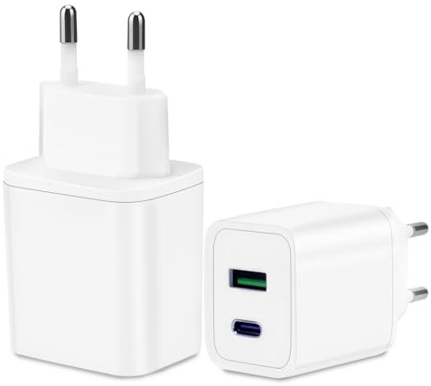 Cargador Rápido USB-C 65W 2 Puertos (USB-A + Tipo C) - Pack de 2 - Carga Rápida PD & QC3.0 Compatible con iPhone, Samsung - Adaptador Compacto Doble Puerto