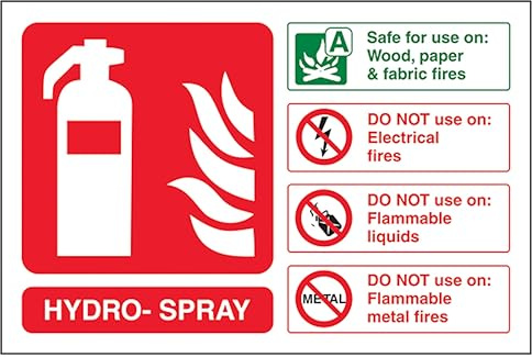 V Safety - Señal de seguridad para extintor de incendios Hydro-Spray - Paisaje 150 x 100 mm - 2 mm de plástico rígido