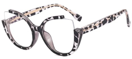 Retro halvbågade kattögonbågar för kvinnor, klara herrbågar, fjädergångjärn, gradient (leopardfärgade)