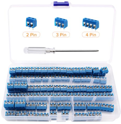 Lyeteung 100 Stücke 5mm 2/3 / 4 Polige PCB Mount Screw Terminal Block, PCB-Klemmenblock, Schraubklemme Steckverbinder, mit Schraubendreher, für Arduino DIY Project, Blau