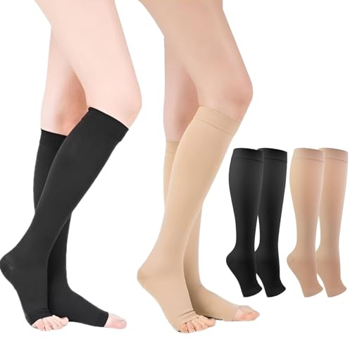 Sunyunze 4 Paires Chaussette de Contention L/XL Chaussette Compression avec 15-25Mmhg Bas de Contention Avion Circulation Sanguine Chaussettes de Compression pour Varicesœ Dèmes Avion Sport Voyages