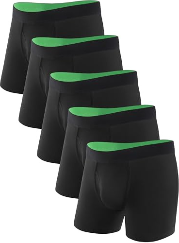TIICHOO Mens Incontinence Underwear Washable with Absorbency Fly Front Leak Proof Boxer Briefs Pack of 5(L,5 Black)