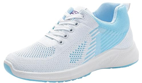 Sneaker dam med kilklack, skor dam elegant läder sportskor mjuka halkfria löparskor andas snörskor fashionabla promenadskor nötningsbeständiga utomhusskor vattentäta vandringsskor, Ljusblå, 39 EU