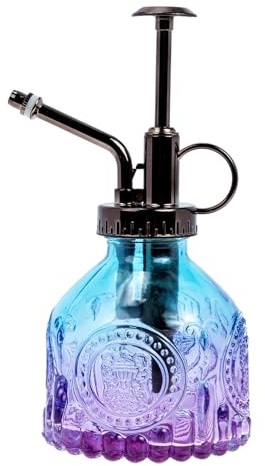Lurrose Vaporisateur de Jardin en Verre Motif Gravé et Points en Relief, Pulvérisateur Compact en Verre Transparent Dégradé Bleu Violet, Pulvérisateur de Fleurs pour Style Style Aléatoire