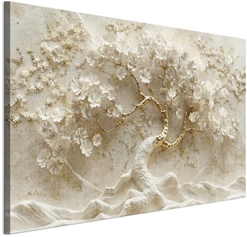 LUMASOUL Wandbilder Wohnzimmer Leinwandbild Baum 120x80 cm | 1-teiliges Bild für Schlafzimmer, Flur, Büro und Küche, modernes Foto-Motiv
