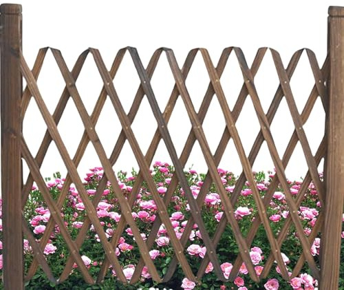 Valla de jardín retráctil – 48 cm a 1,4 m de madera de carbono expandible | Valla de madera anticorrosión para balcón de jardín | Marco de escalada de boda con base