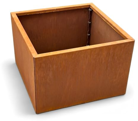 Czaja Cortenstahl Pflanzkübel 60x60x40 cm Fiorella mit Bodenplatte - Made in Germany - Rost Deko Blumenkübel quadratisch – wetterfest & langlebig – Garten Terrasse Balkon – Edelrost Pflanzgefäß