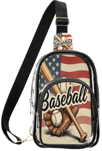 linqin Borsa a tracolla trasparente per spettatori sportivi con tracolla regolabile | Cinghia in cotone trasparente, trasparente, nessun dolore alla spalla, mazza da giocatore di baseball con bandiera americana