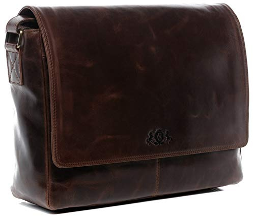 SID & VAIN® Messenger Bag Eton - Unisex Umhängetasche XL groß Ledertasche fit 15.4 Zoll Laptop mit Extra-Abtrennung- Laptoptasche Damen Herren echt Leder