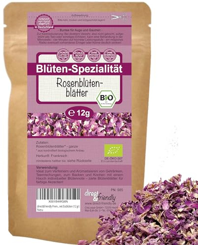 direct&friendly | Bio Rosenblütenblätter | 12g | farb-&duft-intensiv | Essbar | Tee | Backen | Wellness