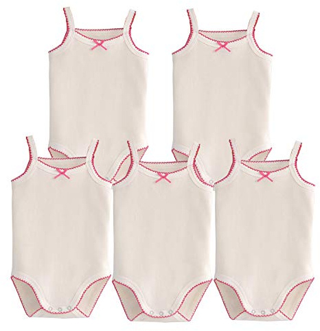 Flickor spagettirem bodysuit ärmlös linne bomull endelad förpackning med sommar babykläder outfit, 5 stycken Whtie, 2-3 �r
