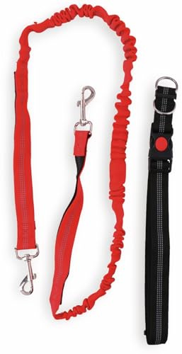 maxxpro Joggingleine - Hund - Geschirre, Halsbänder & Leinen für Hunde - Verstellbar Zwischen 160-190 cm - Rot