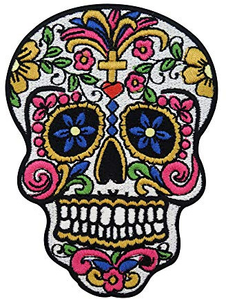 Finally Home Weißer Totenkopf mit Verzierungen Patch zum Aufbügeln | Totenschädel Patches, Bügelflicken, Flicken, Aufnäher