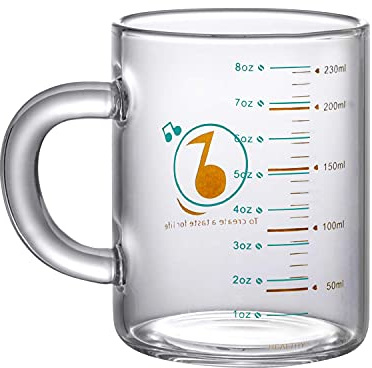 XINCHI Wassergläser 230ml Robust Glastassen mit Skala Messbecher Teegläser | Trinkgläser Langlebig Saftgläser Heizbeständig Kältebeständig Kaffeegläser Milchtasse Schnapsgläser Mikrowellengeeignet