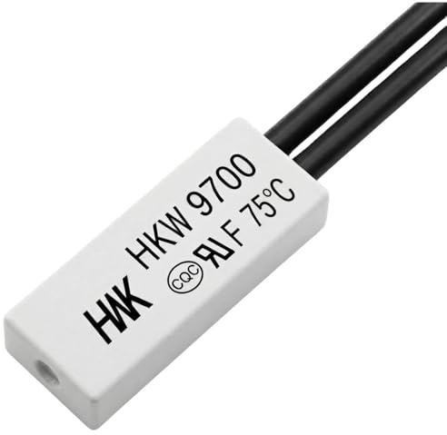 Lumonic HKW9700 Temperaturschalter flach | 75°C ± 5°C | Öffner NC | max. AC 250V/5A | max. DC 24V/8A | Kabel 70mm | 21x8x4mm | Thermoschalter, Bimetall, KSD9700 | Motoren, Netzteile, Heizlüfter