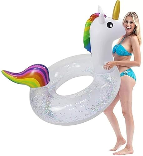 zhangxin Bouée de natation gonflable licorne - Jouet aquatique gonflable - Anneau de natation transparent - Pour adultes et enfants filles