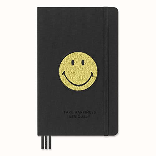 Moleskine - Positivity in Motion, Undatiertes Tagebuch, Limitierte Edition, Smiley Journal mit Hardcover und Elastikverschluss, Großformat 13 x 21, Farbe Schwarz