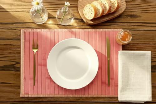 Amerikanische Bambus-Tischsets Rechteck Tischset Küche Frühstück Mittagessen waschbar, rutschfest, schmutzabweisend, hitzebeständig, Set 2 Stück Bambusteppich aus Holz, 30 x 45 cm (Orange)