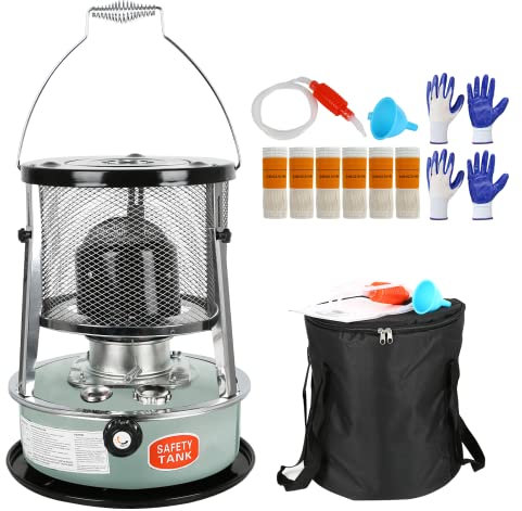 CEIEVER Chauffage au pétrole avec 4 gants 2600 W pour l'intérieur avec protection contre les chutes et 5 mèches, grand chauffage à pétrole portable pour le camping, le chauffage de tente (bleu)