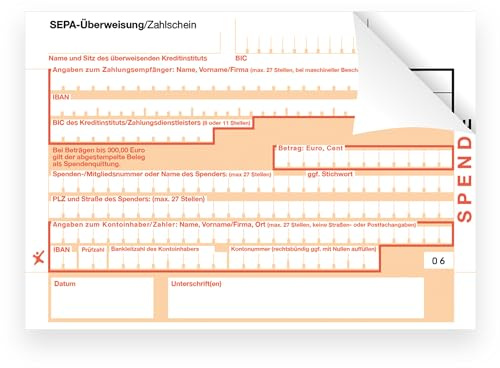 Litfax SEPA Spendenzahlscheine, 300 Stück - DIN A6, 2-fach mit Durchschlag, Leicht zu trennen, selbstdurchschreibend - Bankneutral für Zahlungen in Deutschland