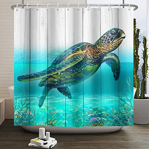 SDOTPMT 122x183cm Meer Schildkröte Duschvorhang Komisch Niedlich Tier Unterwasser Welt Ozean Seetang Koralle Riff Meerestiere Krickente Badezimmer Vorhang for Heim Badewannen
