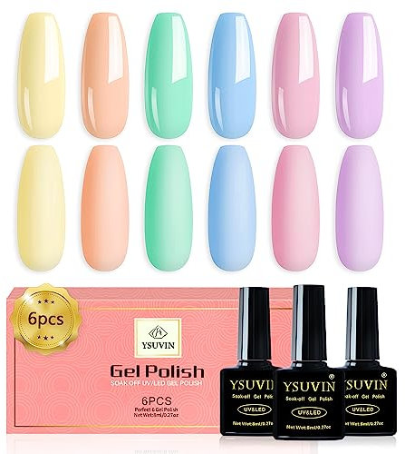 Yueshop Pastel Gel Nail Polish Set, 6 Colors Blue Pink Green Yellow Purple Gel Nail Polish Varnish Soak Off UV gel Nail Lamp Varnish Manicure Kit For Women Valentines Beauty Set(6x8ml)