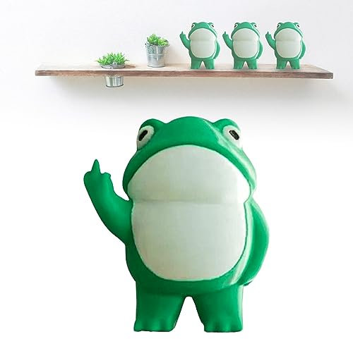 Leikurvo Statua 3D a forma di rana, statuetta ribelle, mini statuetta in resina, graziosa statua da giardino, divertente decorazione da scrivania per esterni, cortile e casa