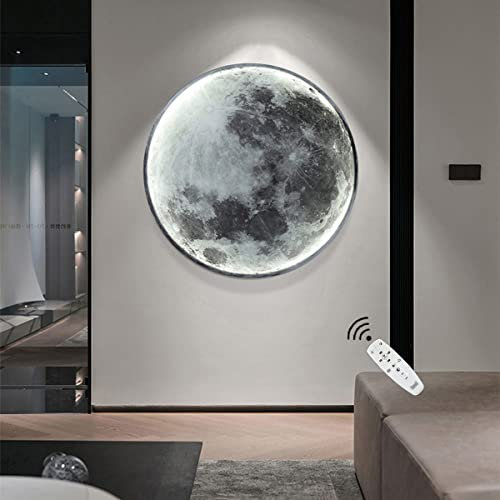 EOEO 80cm Großer LED Mondlampe Wandleuchte Dimmbar mit Fernbedienung 45W Art Deco Wohnzimmerlampe Wandlampe Runde Ultradünn Wandbeleuchtung 3D Mond Lampe für Kinderzimmer Schlafzimmer Deckenlampe