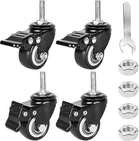 Lot de 4 roulettes de meuble de 40 mm : vis M8 x 25 mm Roulettes fixes M8 Roulettes pivotantes pour meubles avec frein, 35 kg, rotation à 360 °, roulettes de transport en caoutchouc pour l'intérieur