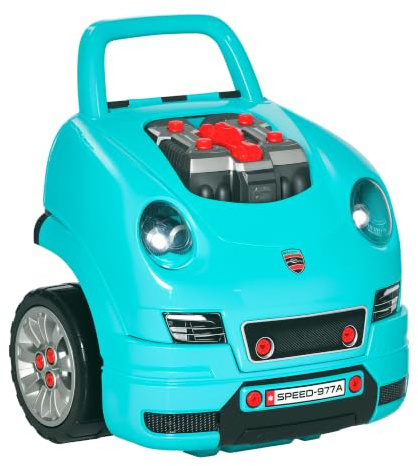 HOMCOM Camion Mécano 2 en 1 Jouet Bricolage Enfant Établi Enfant Bleu | Jeu d'Imitation Mécanicien, Nombreux Accessoires Total de 61 Pièces, Effets Sonores et Lumineux, PP ABS