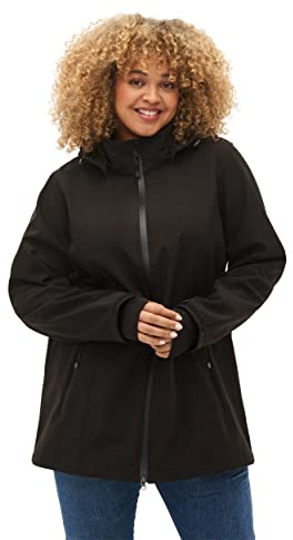 Zizzi Softshelljacke für Damen Große Größen - Übergangsjacke Kurz - Atmungsaktiv, Winddicht & Wasserabweisend - mit Kapuze - Jacke aus Softshell-Material - mit Fleece Gefüttert
