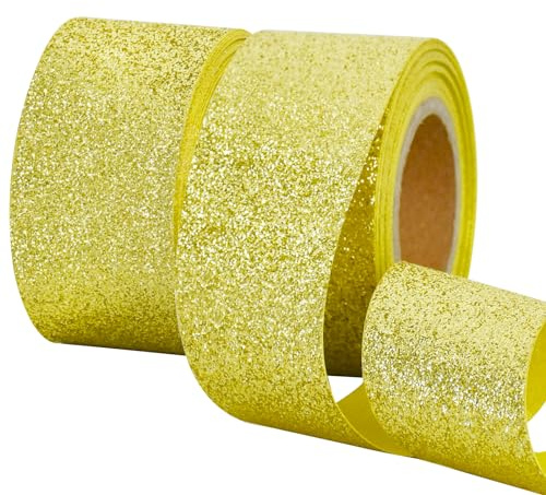 TONIFUL 2 Rolls 1-1/2 Inch Gold Glitter Ribbon, Sparkling Shiny Ribbon for Gift Wrapping, Crafts, Eternal Flowers, Graduation Lei Decor, Halloween, Christmas, Valentine's Decoration (10yds/roll)