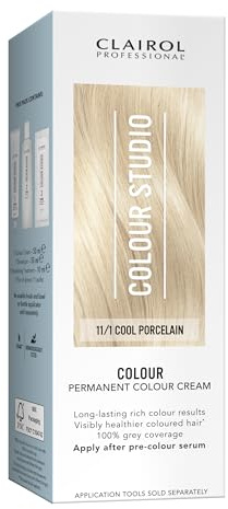 Clairol Colour Studio Permanent Colour Cream | Hair Dye | Long-lasting Rich Tones | 100% Grey Coverage | Dermatologically Tested Vegan Formula | Hair Colouring Kit | Cool Porcelain 11/1 I 50ml