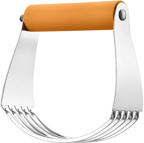 Spring Chef Large Dough Blender For Baking, Professional Dough Cutter Tool, Stainless Steel Puff Pastry Cutter Tool with Sharp Blades, Manual Pastry Blender for Easy Mixing - Dishwasher Safe - Mango