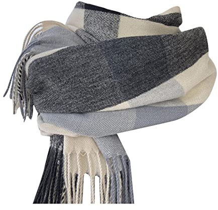 SUNMME Kaschmir-Schal für Damen, groß, elegant, für den Winter, Pashmina, kariert, großer weicher Stola-Schal, leichter, warmer Foulard-Schal aus Wolle (Grau TO)