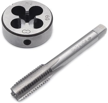 Aoyswuz 2 Pièces M12x1,75 Tarauds à Fileter Métriques et Filières, Filetage Taraudage, Kit de Filetage pour Réparation d'écrous, de Vis, de Boulons (M12)