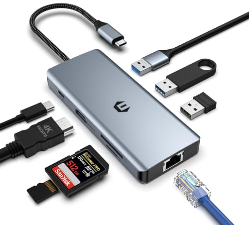 OOTDAY Concentrador USB C, multipuerto USB C, Adaptador 8 en 1 USB C para MacBook Pro/Air, estación de Acoplamiento de Pantalla Dual con 4K HDMI, 2 USB 3.0, USB 2.0, LAN RJ45, 100 W PD, SD/TF