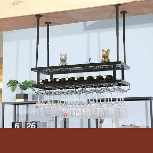 Portabottiglie da Vino Industriale da Appendere Portabottiglie da Vino industriali da soffitto Portabicchieri da Vino a soffitto con portacalici sospeso Portabicchieri da Vino da b