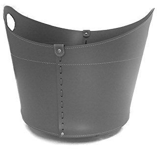 LIMAC Design CADIN Holzkorb aus Leder, moderne Brennholztasche, Originale Kaminholztasche, Kaminholzkorb, mit gummierten Rädern, Hergestellt in Italien. (Anthrazit)