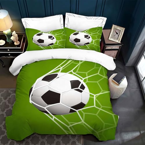 Ropa de Cama Infantil 135x200 fútbol,Motivo 3D fútbol,Funda nórdica Deportiva para Adolescentes,para Adultos,niños y niñas con Fundas de Almohada (B, 200 x 200 cm)